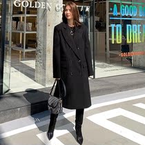 Woolen coat womens long 2021 autumn and winter Korean version of new suit collar straight double-breasted coat commuting solid color