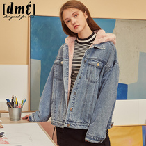 Demana denim coat womens new winter thickened Korean version of loose Joker student short imitation Lamb hair tide