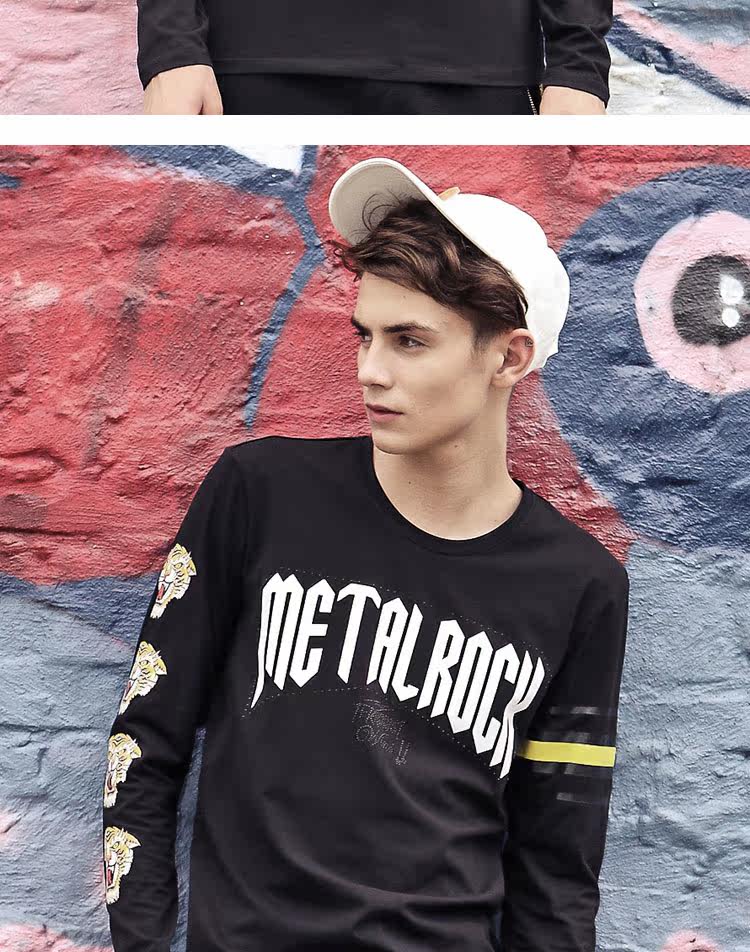 koyo时尚潮牌冬季新品男士经典摇滚款印花配施华洛世奇圆领潮t恤