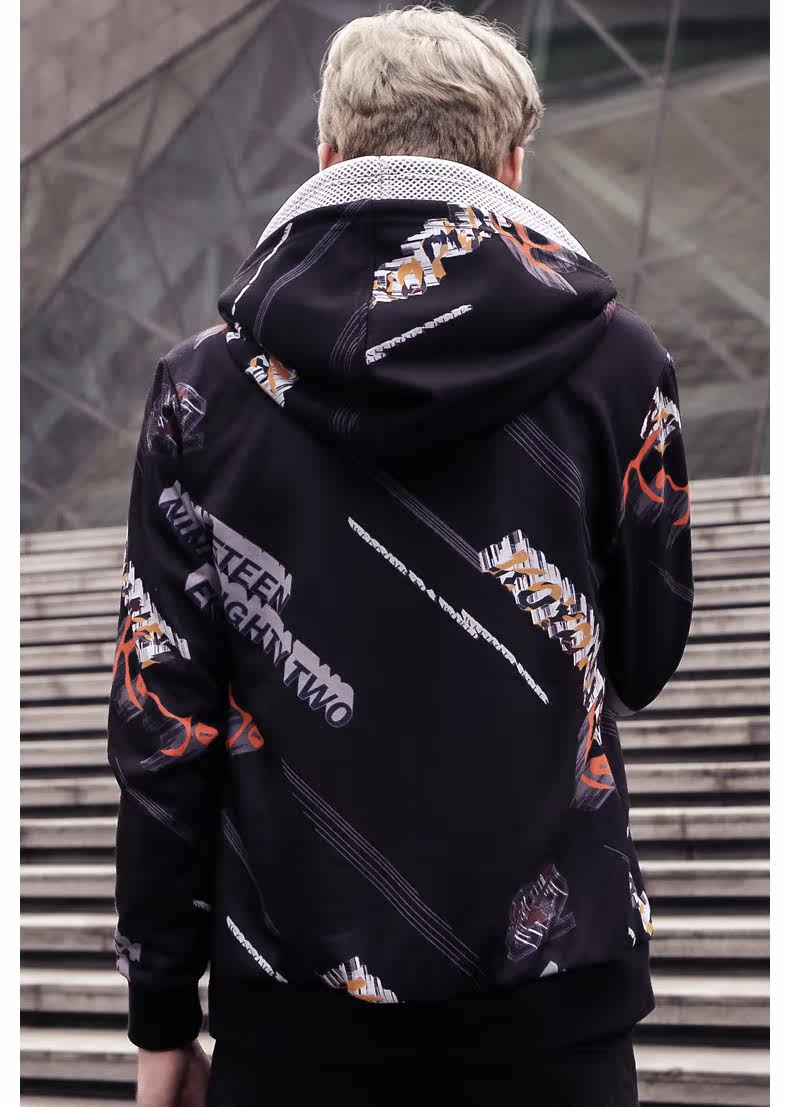 koyo时尚潮牌新品上市精致印花双重连帽设计男士修身休闲长袖夹克