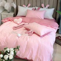 Ins wind cute rabbit shape cotton four-piece simple cotton three-piece set of 4-piece girl heart quilt cover bedding