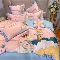 ins small frescoed cute cartoon giraffe bed four sets teenage girl hearts main wind all-cotton pure cotton linen 1 8