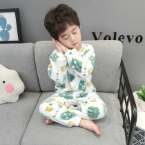2021 New Baby Home Suit Suit Mens Treasure Coral Suede Thickened Warm Children Sleeping Clothing Flannel Autumn Winter