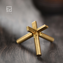 Yi Ji Kongming lock Luban lock Brass cover set Purple sand pot cover holder cover rack Tea shelf Tea ceremony tea set small ornaments