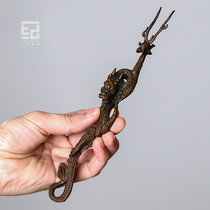 One Ji handmade dragon pattern copper pot fork iron pot special silver pot fork anti-hot pot cover rack kung fu tea ceremony accessories