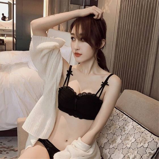 Underwear girl style bra sexy pure desire to gather small breasts without steel rings, anti sagging, anti glare strapless bra set Underwear girl style bra sexy pure desire to gather small breasts without steel rings, anti sagging, anti glare strapless bra set