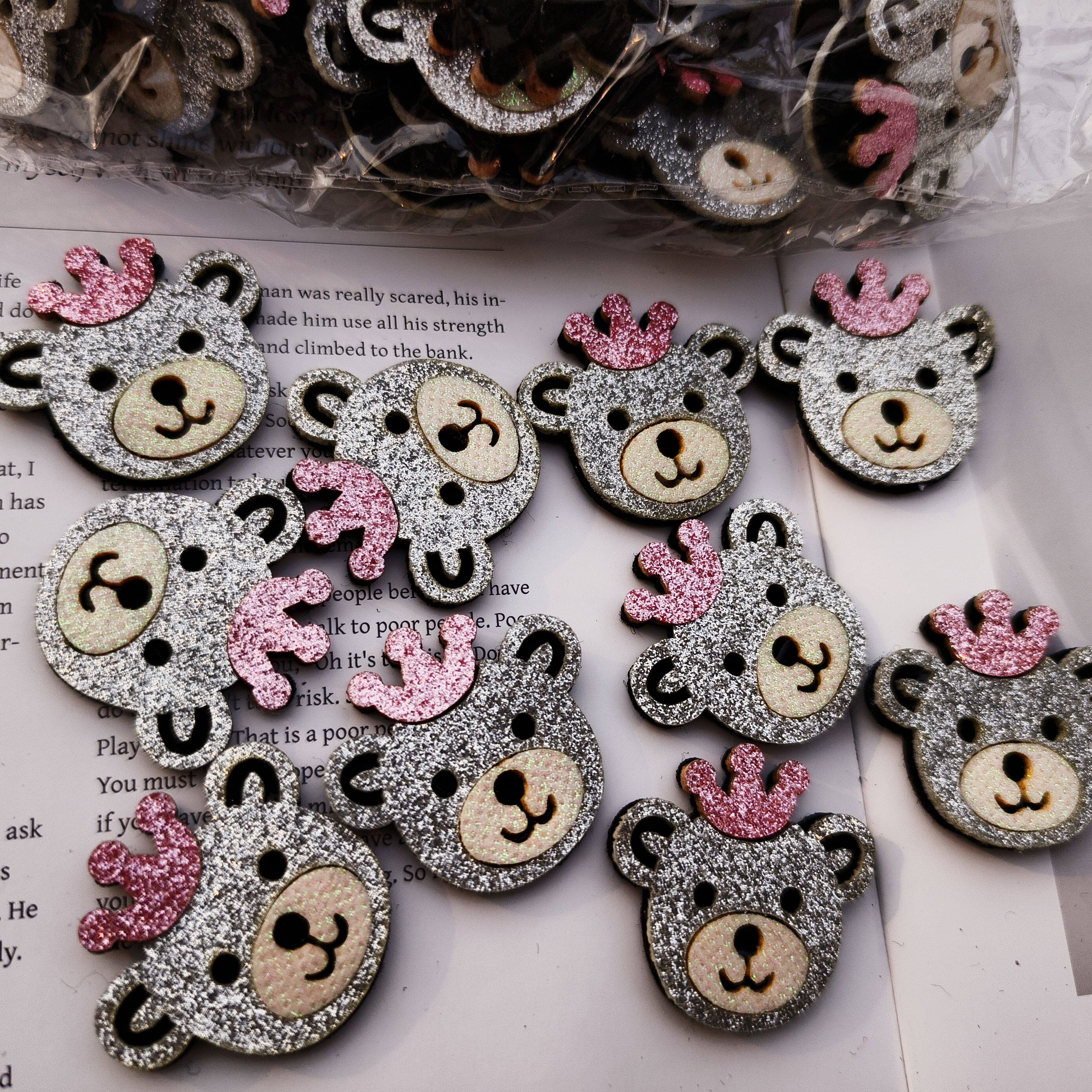 693/银色闪粉皇冠小熊头94个约四厘米