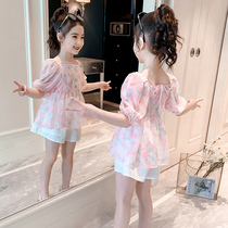 Korean Girls Summer suit 2022 new children short-sleeved foreign-style children's net red shorts