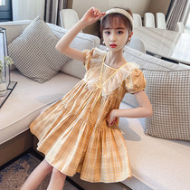 The child in the girl's foreign plaid dress Xia Zuo 2022 new child skirt Korean-piece bubble sleeve princess skirt