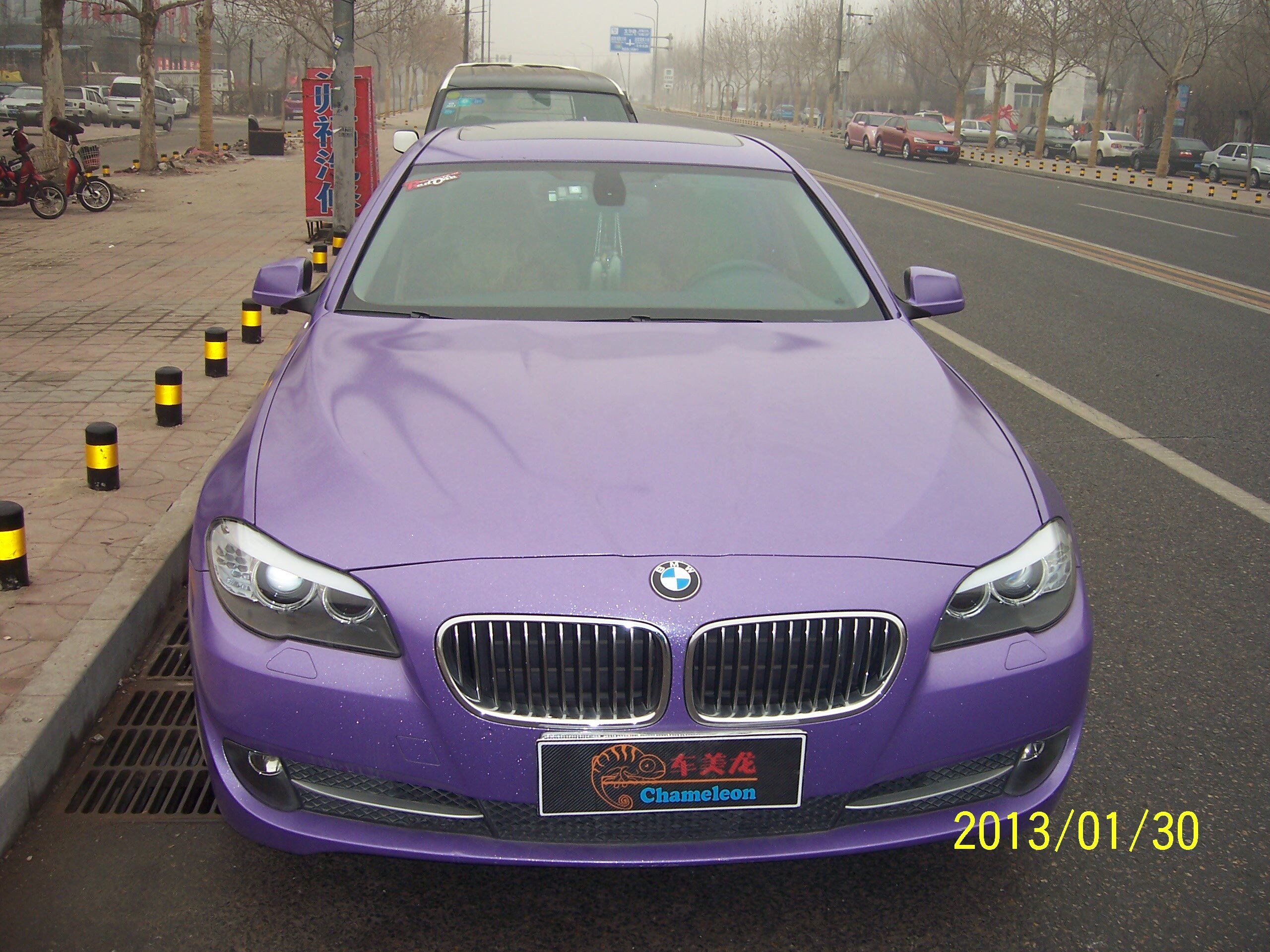 北京实体店!宝马5系艾利珠光紫/车身贴膜/贴膜改色/贴膜施工