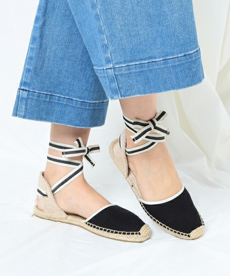 正品soludos绑带系带帆布渔夫鞋女麻底单鞋条纹平底夏季韩版凉鞋