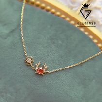 Spring simple all-match sterling silver gold-plated luxury elk snowflake necklace small fresh glass bracelet female send girlfriend
