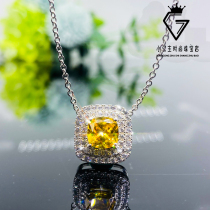 18K imported Mosan diamond pendant Princess square yellow diamond group set necklace 3 carats simple fashion clavicle chain female