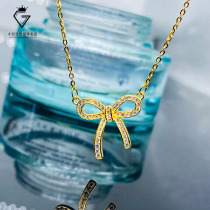 18K gold rose gold bow group diamond necklace female design sense simple temperament choker send girlfriend
