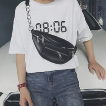 Male student leather chest bag Korean version of the wild waist bag chain black youth shoulder messenger bag fashion casual bag