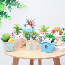 Creative cute multi-meat Cartoon creative small animal modeling rabbit pig dog kindergarten plant horn potted INS Wind