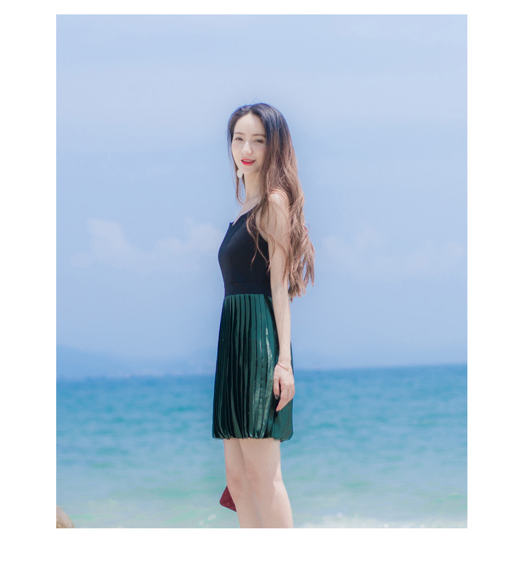阿瑪尼腰帶的尺寸咋樣 阿琳傢2020夏季新款韓版女裝收腰顯瘦時尚拼接百褶吊帶連衣裙裙子 阿瑪尼皮帶