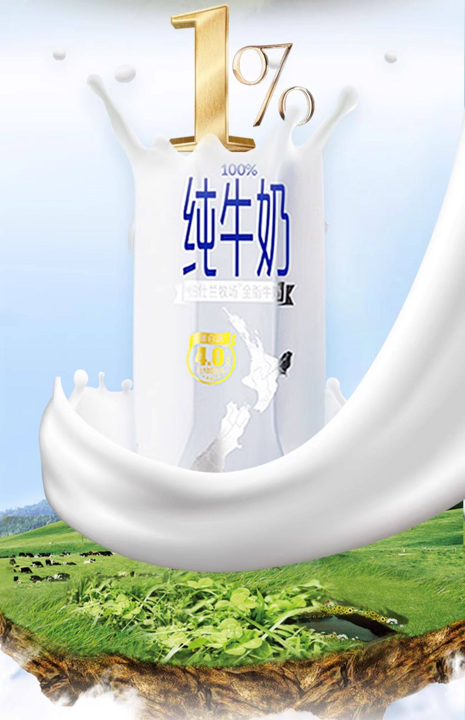 新西兰进口纽仕兰40g蛋白学生高钙早餐全脂纯牛奶250ml24盒整箱