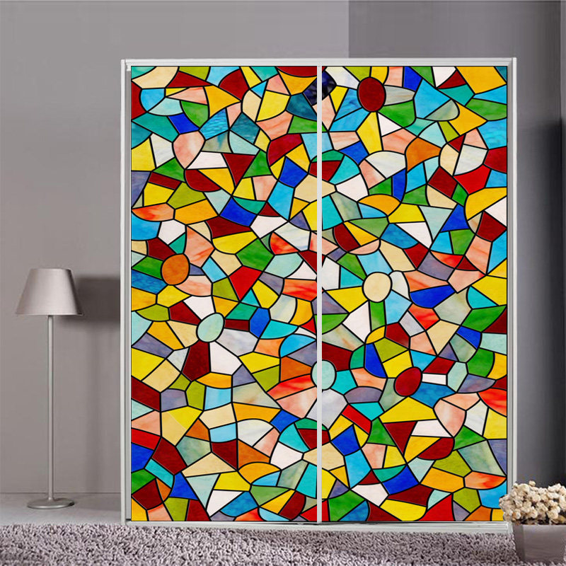 欧式彩色窗户贴 透光彩绘磨砂玻璃贴膜 教堂玻璃衣橱柜门贴纸