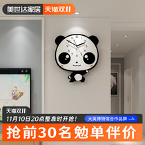 Mercer Cute Panda Creative Watch Wall Clock Living Room Fashion Swing Hanging Watch Bedroom Silent Clock Home Watch