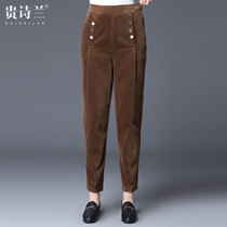 Middle-aged and elderly womens pants Autumn and winter models 200 Jin size elastic high waist legged pants foreign mother corduroy pants