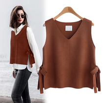 v collar sweater waistcoat Waistcoat Spring Autumn college Wind sleeveless waistcoat Shoulder Jacket Outside with Knitted Loose knitwear