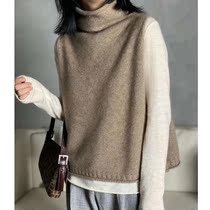 Autumn and winter stack wearing high collar wool waistcoat Vest Woman Knit Warm Cannons shoulder Large code loose Lean Pure Color Outride