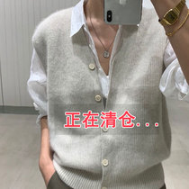 Stack wearing v collar wool knit cardiovert Machia womens spring autumn style jacket sweater 100 lap loose external hitch blouse without sleeves