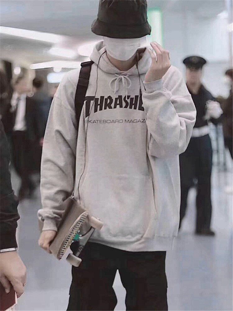 thrasher情侣宽松连帽加绒卫衣