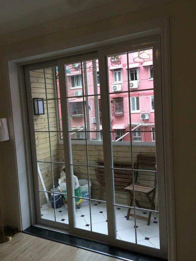 三联动推拉门阳台室内隔断卫生间厕所木纹三扇移门铝镁合金吊轨门