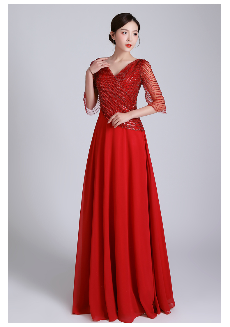 大合唱团演出服女长裙轻奢气质主持人指挥红歌朗诵表演比赛晚礼服