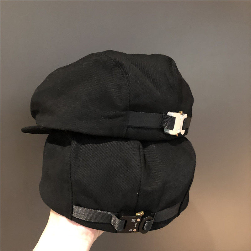 日系金属机械插扣黑色古着反戴贝雷帽女夏季薄款棉前进帽男潮时尚