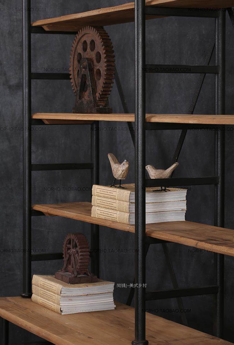 美式乡村loft铁艺做旧置物架铁木餐边柜展示架收纳架复古实木书架