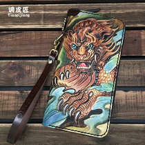 Tune cobbler wallet mens Tide brand long zipper wallet leather clutch bag youth cowhide handmade leather bag