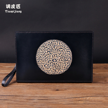 Envelope Bag Mens hand bag 2021 New Hand bag leisure Tide brand leather large capacity handmade leather wallet