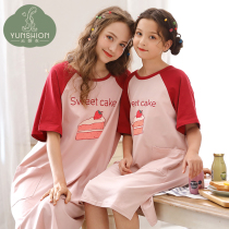  Childrens night dress female pure cotton summer thin section fairy big child princess style primary school girl parent-child summer pajamas girl