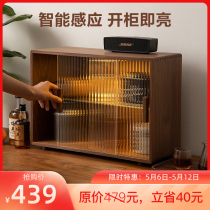 Van-vast solid wood table containing box induction lamp dust-proof water glass containing cabinet black walnut wood tea set cup shelf