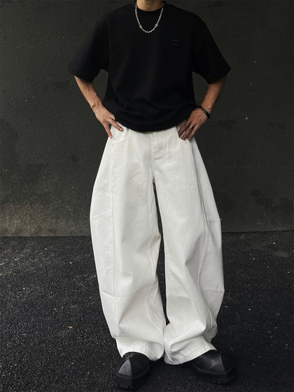ACStor summer niche high-end scimitar white straight wide-leg banana trousers American casual jeans men ACStor summer niche high-end scimitar white straight wide-leg banana trousers American casual jeans men