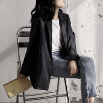 Thin blazer womens summer Korean version of casual loose black lazy style British style design sense niche small suit
