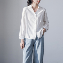 Professional solid color shirt womens spring and autumn new design sense niche all-match casual temperament goddess fan job interview outfit