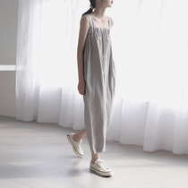 Suspender jumpsuits womens summer thin 2020 new Korean student chiffon loose hanging casual wide-leg pants nine-point pants