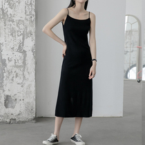 The black hanger dress woman Chunqiu Han version was built with a sexy thin temperament long knitted knitting skirt