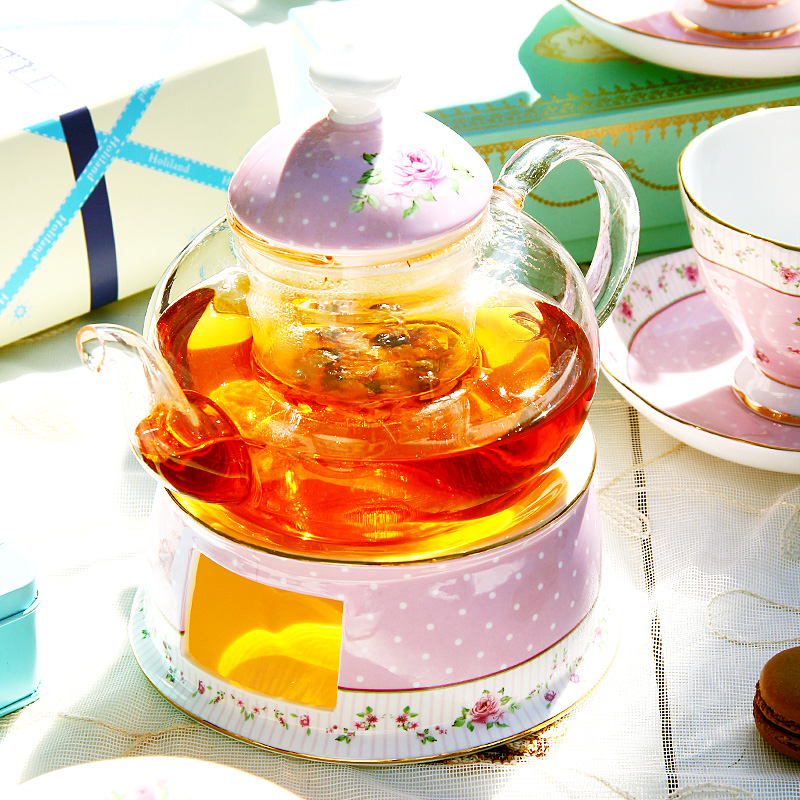 Glass teapot set ceramic teapot cooked fruit tea and tea cups heating household candles