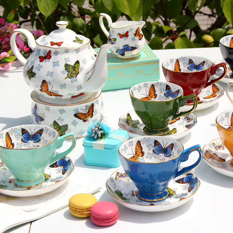 Ou tea set suits for ipads China English afternoon tea tea set ceramic red cup of coffee cups and saucers American - style coffee pot