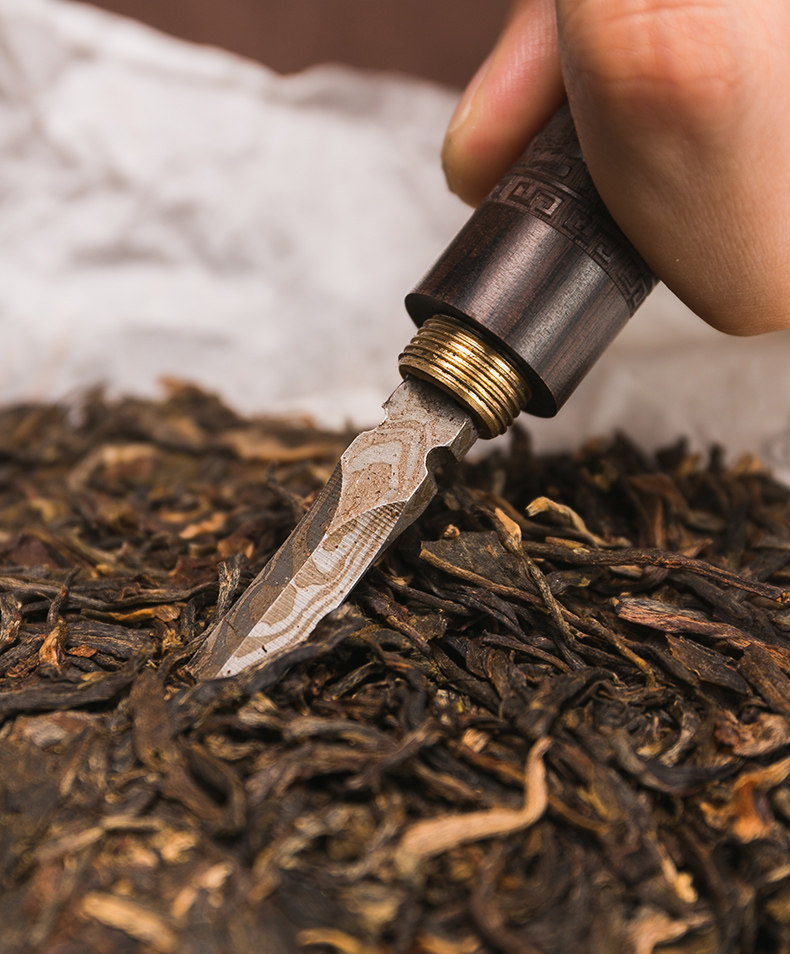 容山堂 黑檀木普洱茶刀大马士革花纹钢黑茶茶锥功夫茶道零配件