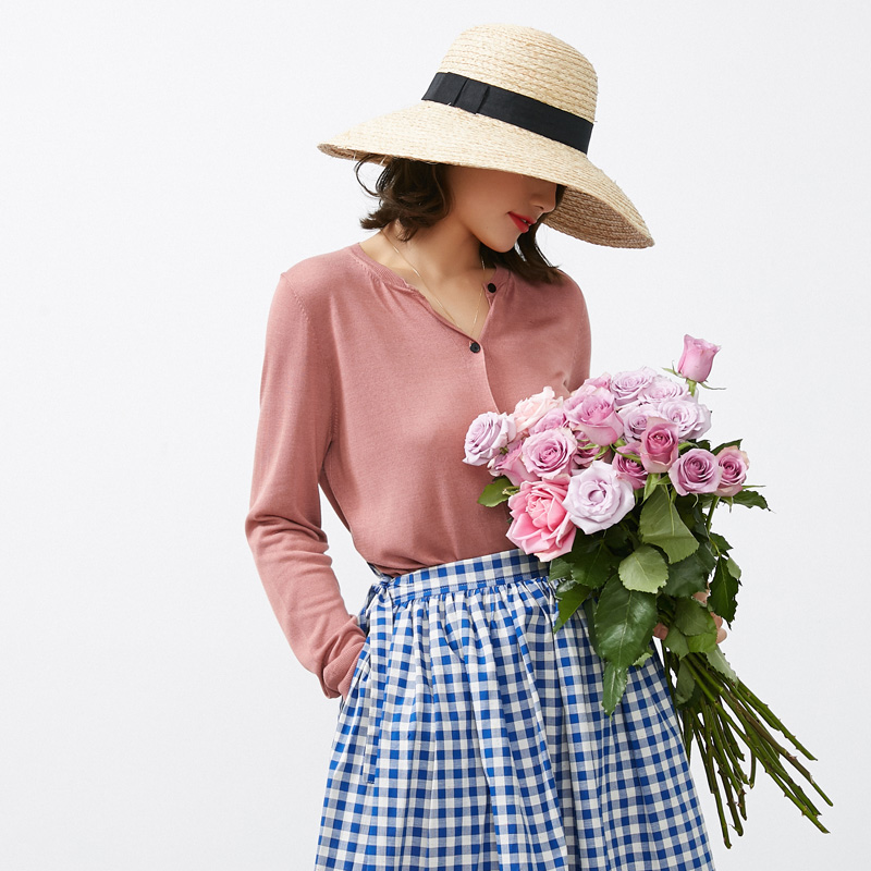 evewang  干枯玫瑰色 圆领空调衫