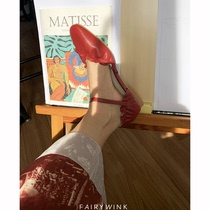 2021 summer new round head low heel bag head thick heel sandals womens shallow single shoes retro lolita Mary Jane shoes