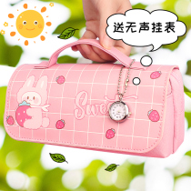 Stationery box female pen bag primary school girl day school stationery middle school student pencil case simple large-capacity net quicksand pen bag new 2022 pop stationery bag