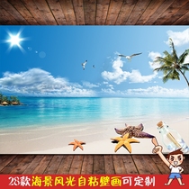 Wallpaper self-adhesive seascape mural stickers wallpaper Mediterranean wall decoration painting living room TV background wall stickers