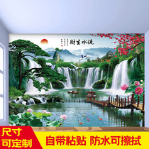 2021 new self-adhesive landscape landscape murals living room TV background wall stickers a whole piece of water to make money